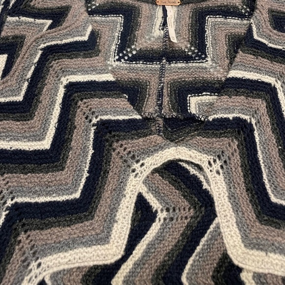 Retro Revival Boho Dress Wool Coastal 70s Chevron XS Navy Blue Free People - Picture 9 of 16